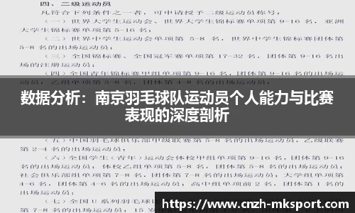 数据分析：南京羽毛球队运动员个人能力与比赛表现的深度剖析